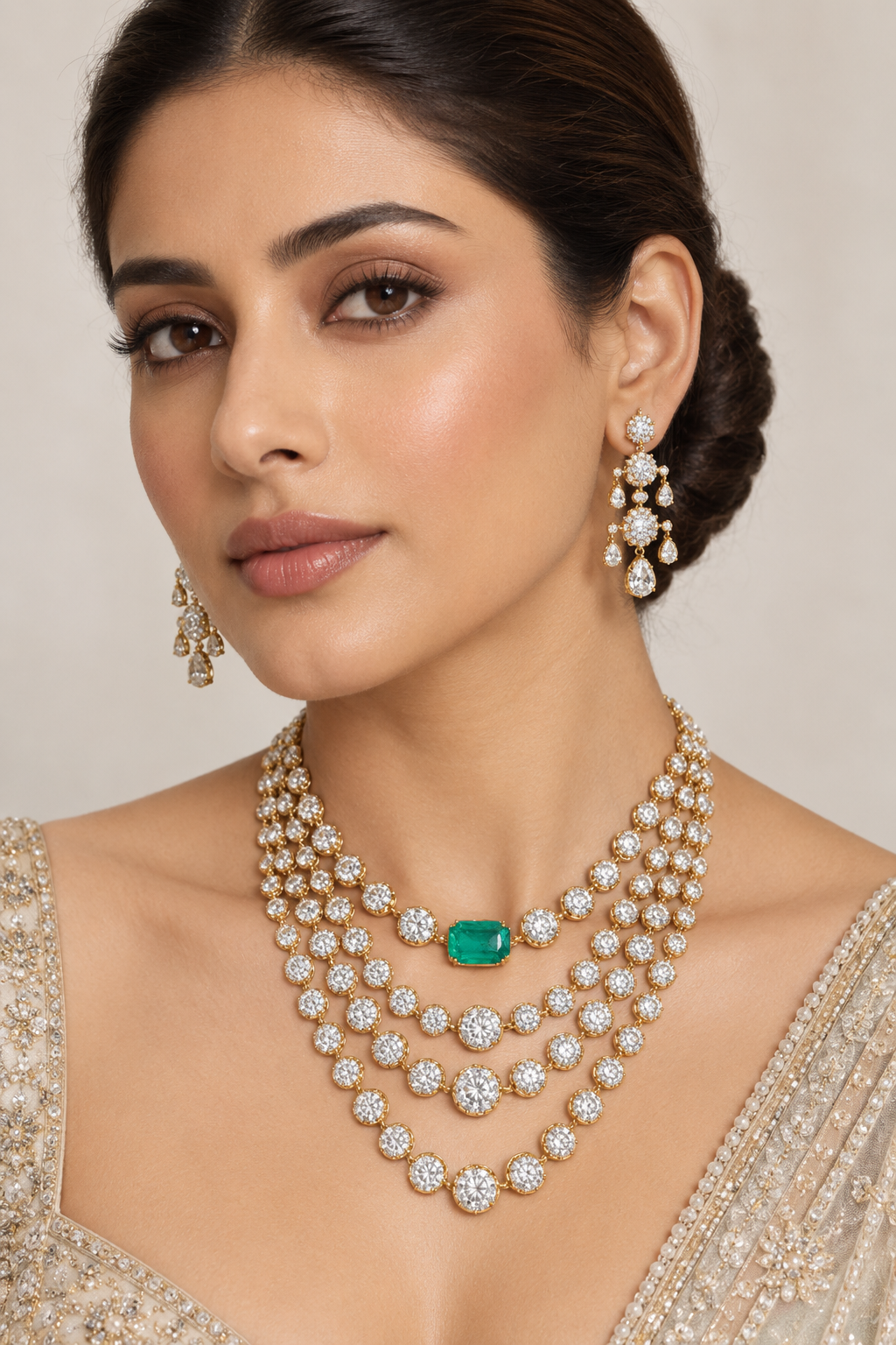 Bold and dramatic long american diamond set with matching earrings