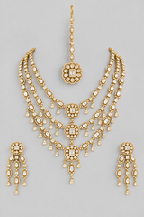 Bold and dramatic long moissanite set with matching earrings and maangtika