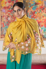 Cherry Blossom Flounce | Embroidered Wool Silk Stole