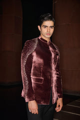 Velvet Ember Bandhgala Set