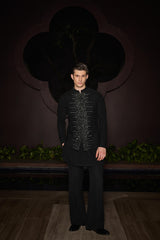 Noir Crest Nehru Jacket Set