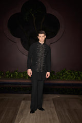 Noir Crest Nehru Jacket Set