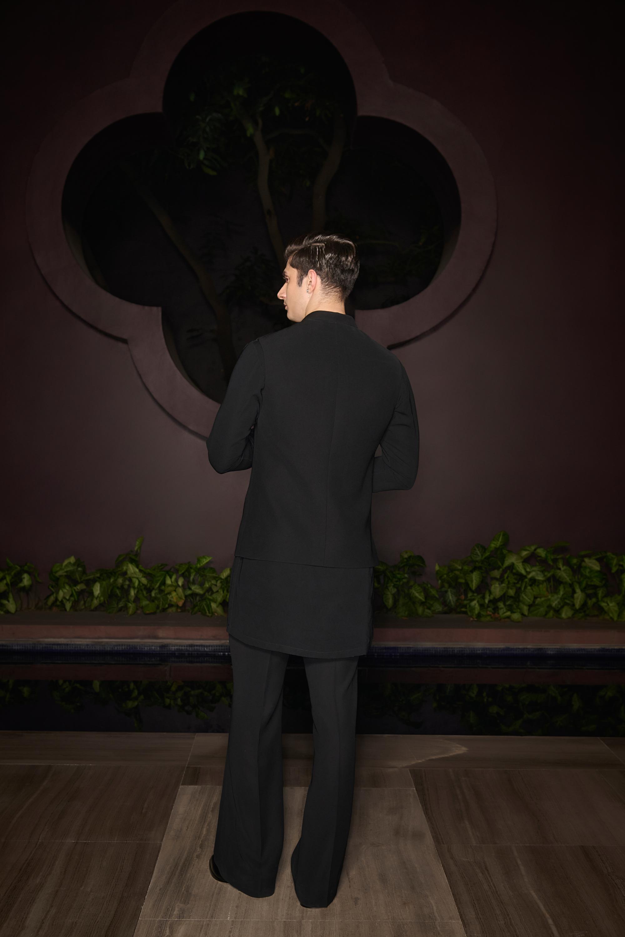 Noir Crest Nehru Jacket Set