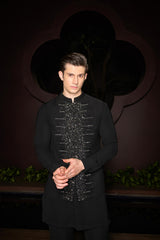 Noir Crest Nehru Jacket Set