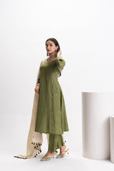 CHANDERI DOUBLE KALI EMBROIDERED KURTA  PANT SET