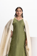 CHANDERI DOUBLE KALI EMBROIDERED KURTA  PANT SET