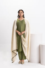 CHANDERI DOUBLE KALI EMBROIDERED KURTA  PANT SET