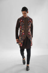 Cosmos Chocolate Brown Long Nehru SET