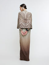 NAZNEEN CAPE JACKET PAIRED WITH METALLIC BUSTIER & SLIT SKIRT