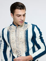NAYAB STRIPE KURTA WITH EMBROIDERED YOKE PAIRED WITH PANTS