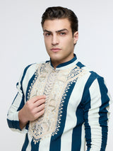 NAYAB STRIPE KURTA WITH EMBROIDERED YOKE PAIRED WITH PANTS