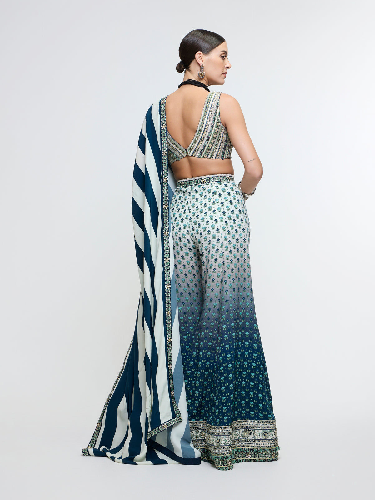 NAYAB: V NECK BLOUSE PAIRED WITH SHARARA PANTS AND DUPATTA