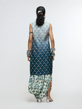 NYSA LONG JACKET PAIRED WITH METALLIC BUSTIER & DRAPE SKIRT