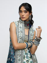 NYSA LONG JACKET PAIRED WITH METALLIC BUSTIER & DRAPE SKIRT