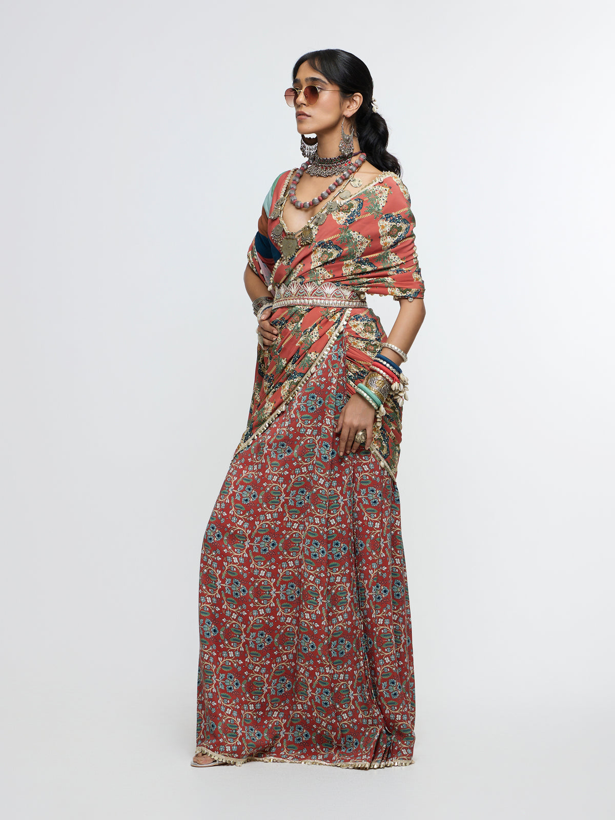 AMAIRA DRAPE SAREE PAIRED WITH V NECK BLOUSE