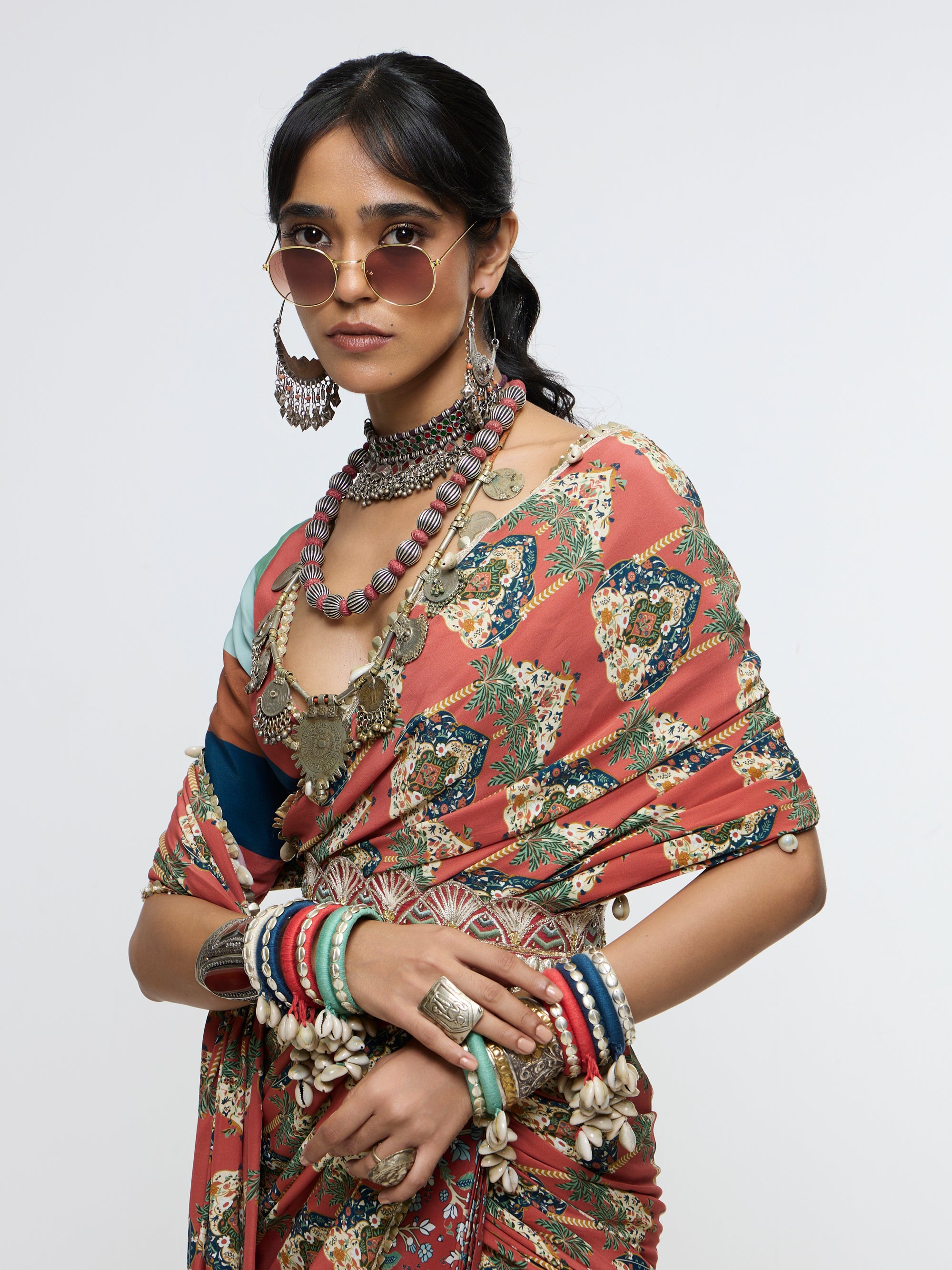 AMAIRA DRAPE SAREE PAIRED WITH V NECK BLOUSE