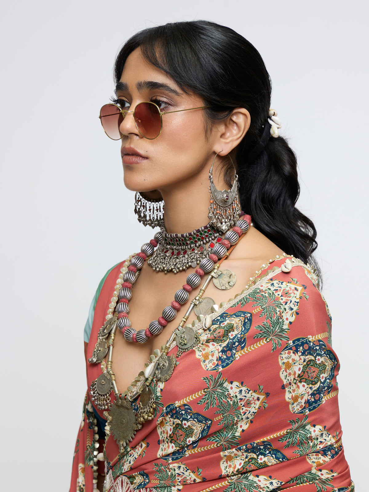 AMAIRA DRAPE SAREE PAIRED WITH V NECK BLOUSE