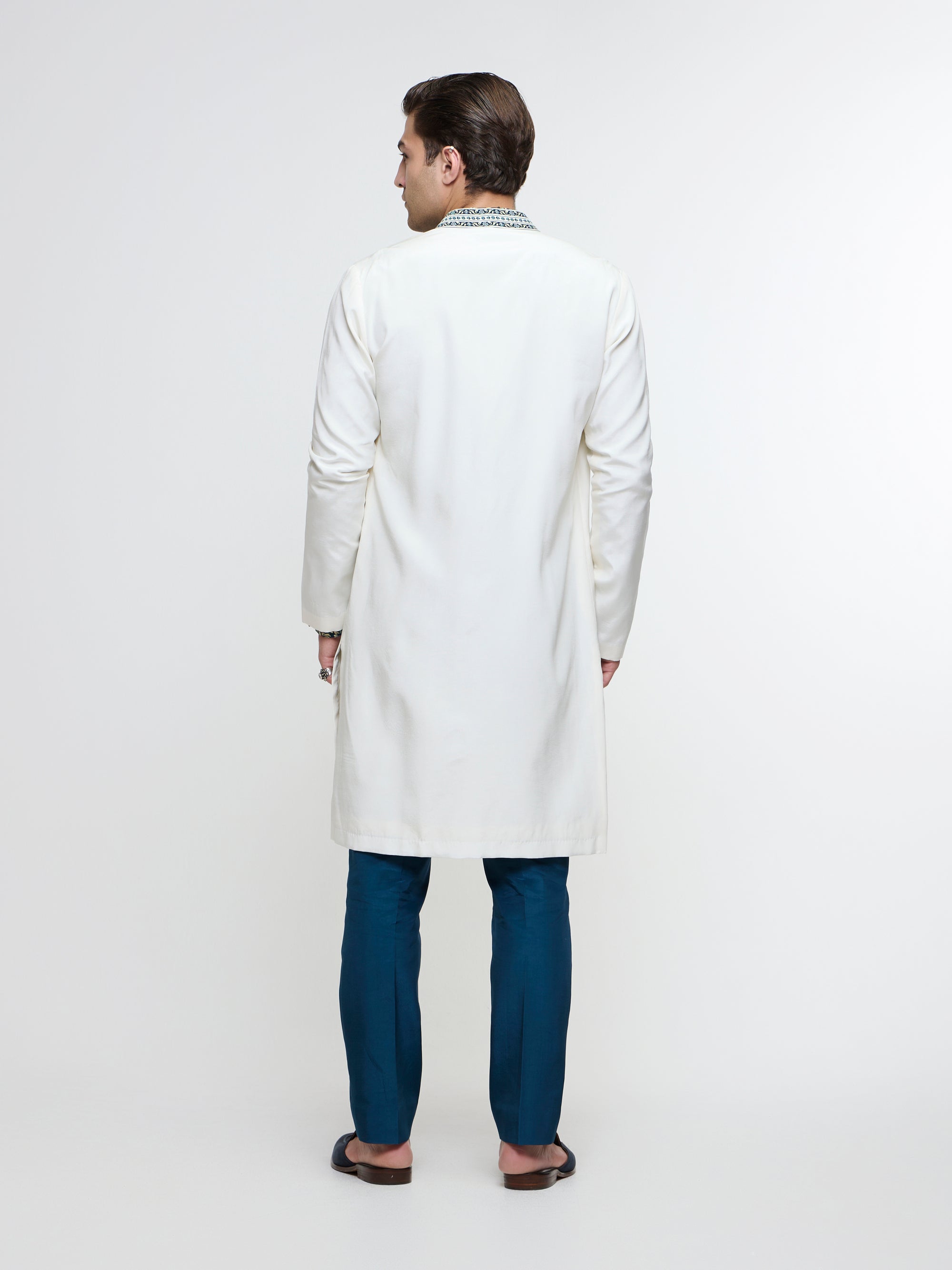 MIRZA OPEN JACKET PAIRED WITH ROLLED UP KURTA & PANTS
