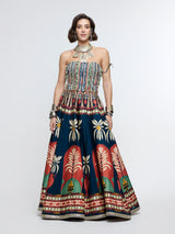 AMERA FRING CORSET PAIRED WITH POT PRINT LEHENGA