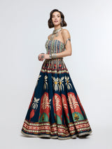 AMERA FRING CORSET PAIRED WITH POT PRINT LEHENGA