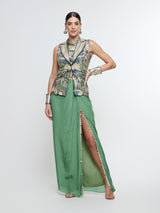 AMARA WAIST COAT PAIRED WITH HIGH SLIT SKIRT