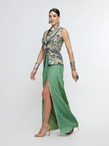 AMARA WAIST COAT PAIRED WITH HIGH SLIT SKIRT