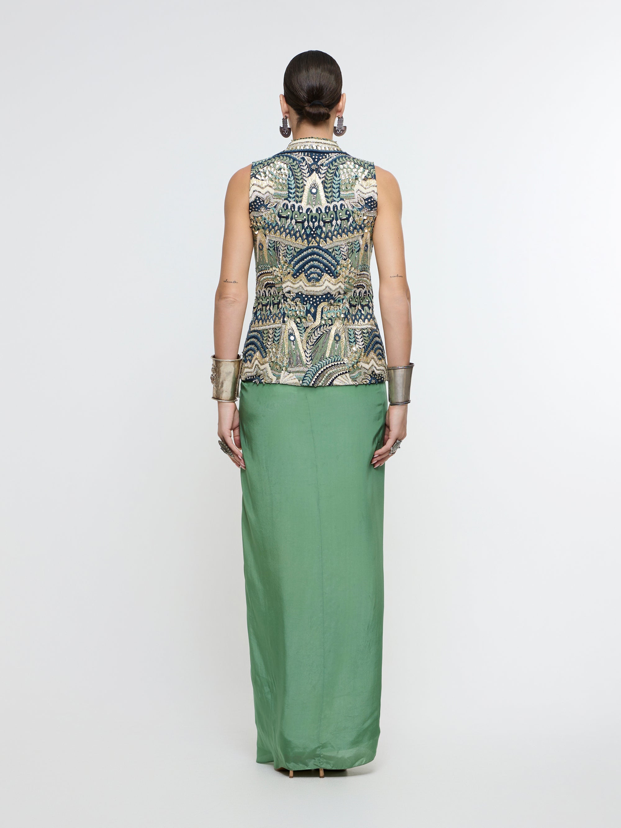 AMARA WAIST COAT PAIRED WITH HIGH SLIT SKIRT