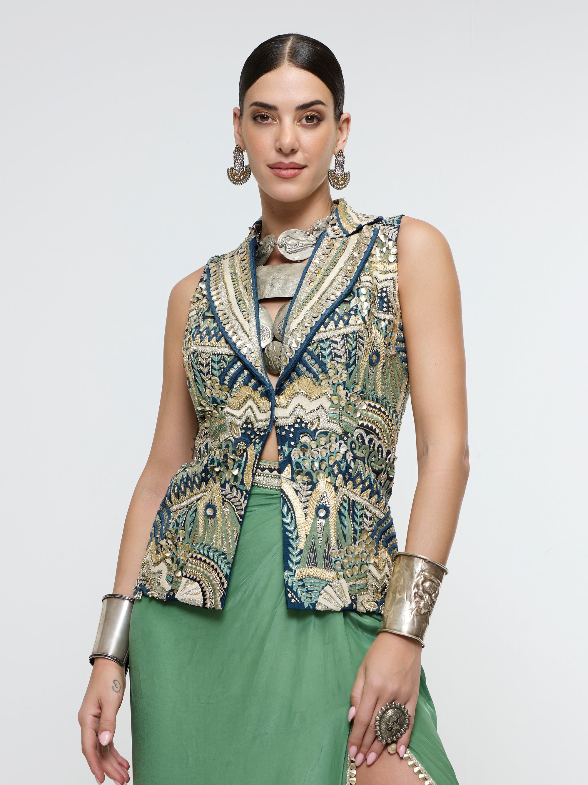 AMARA WAIST COAT PAIRED WITH HIGH SLIT SKIRT