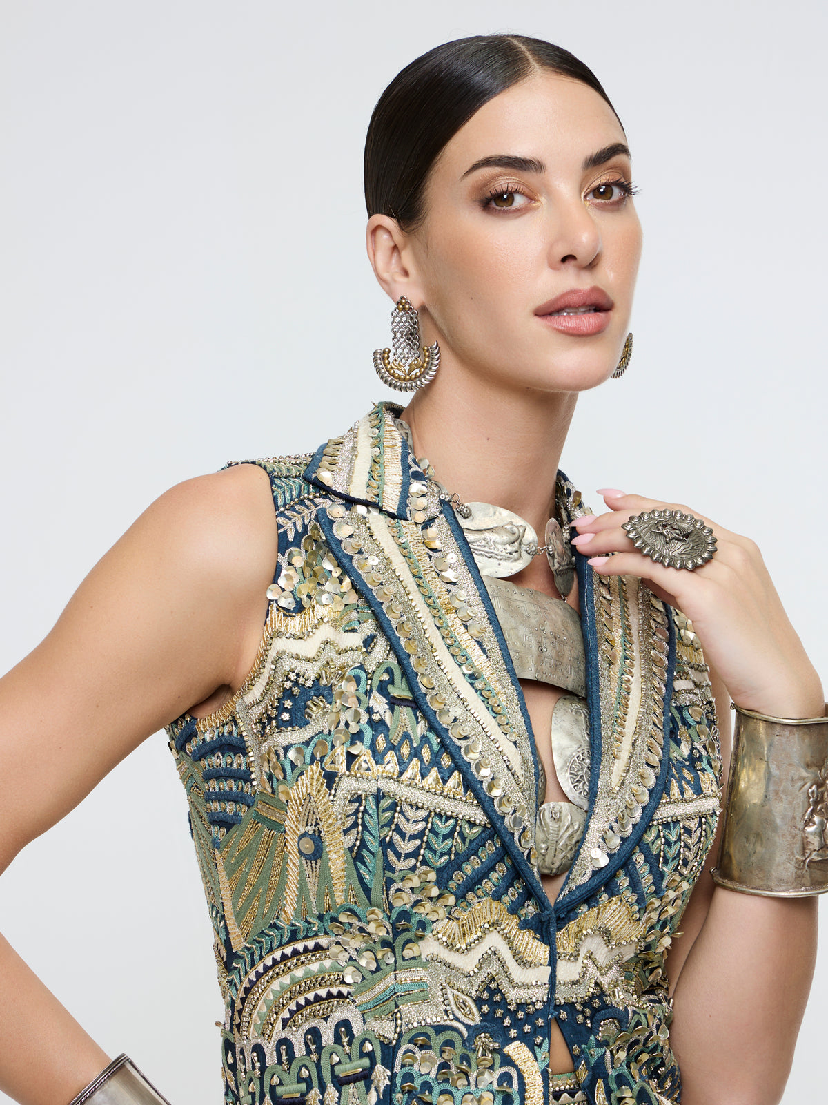 AMARA WAIST COAT PAIRED WITH HIGH SLIT SKIRT