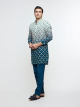 ARHAAN IVORY BLUE OMBRE BUTTI PRINTED BUNDI WITH BLUE KURTA AND PANT