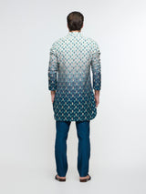 ARHAAN IVORY BLUE OMBRE BUTTI PRINTED BUNDI WITH BLUE KURTA AND PANT