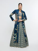 NEEL TROPICAL LONG JACKET WITH STUDDED BUSTIER AND LEHENGA