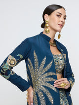 NEEL TROPICAL LONG JACKET WITH STUDDED BUSTIER AND LEHENGA