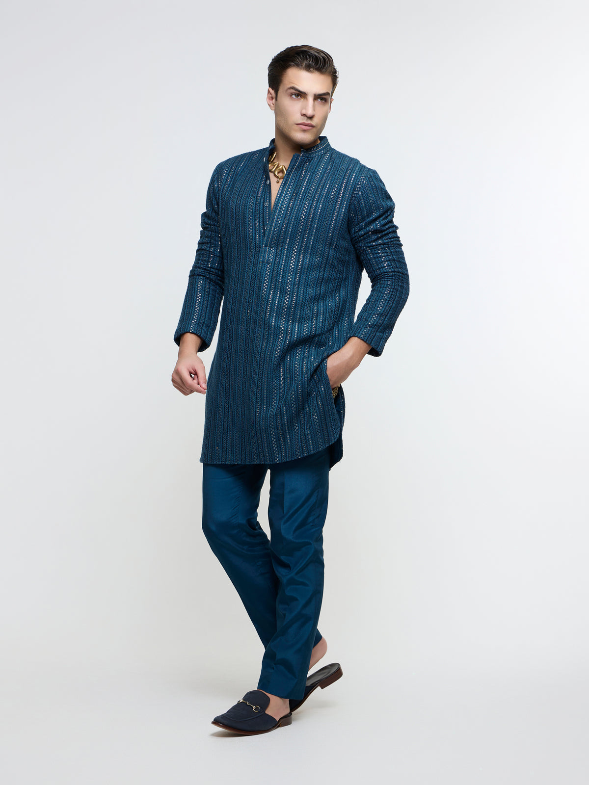 ZAYAN BLUE LUCKNOWI KURTA