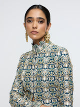 ZIANA DRAPE SKIRT PAIRED WITH EMBELLISHED JACKET
