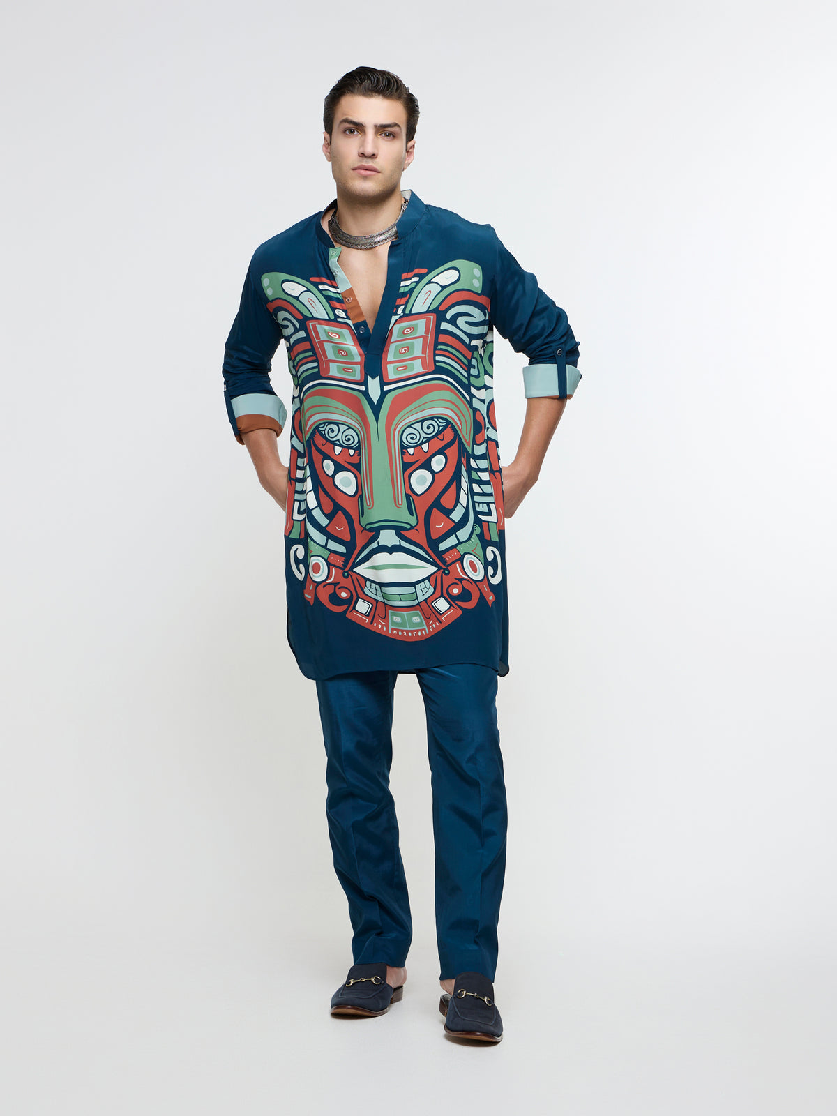 MIDNIGHT BLUE ROLLED UP KURTA