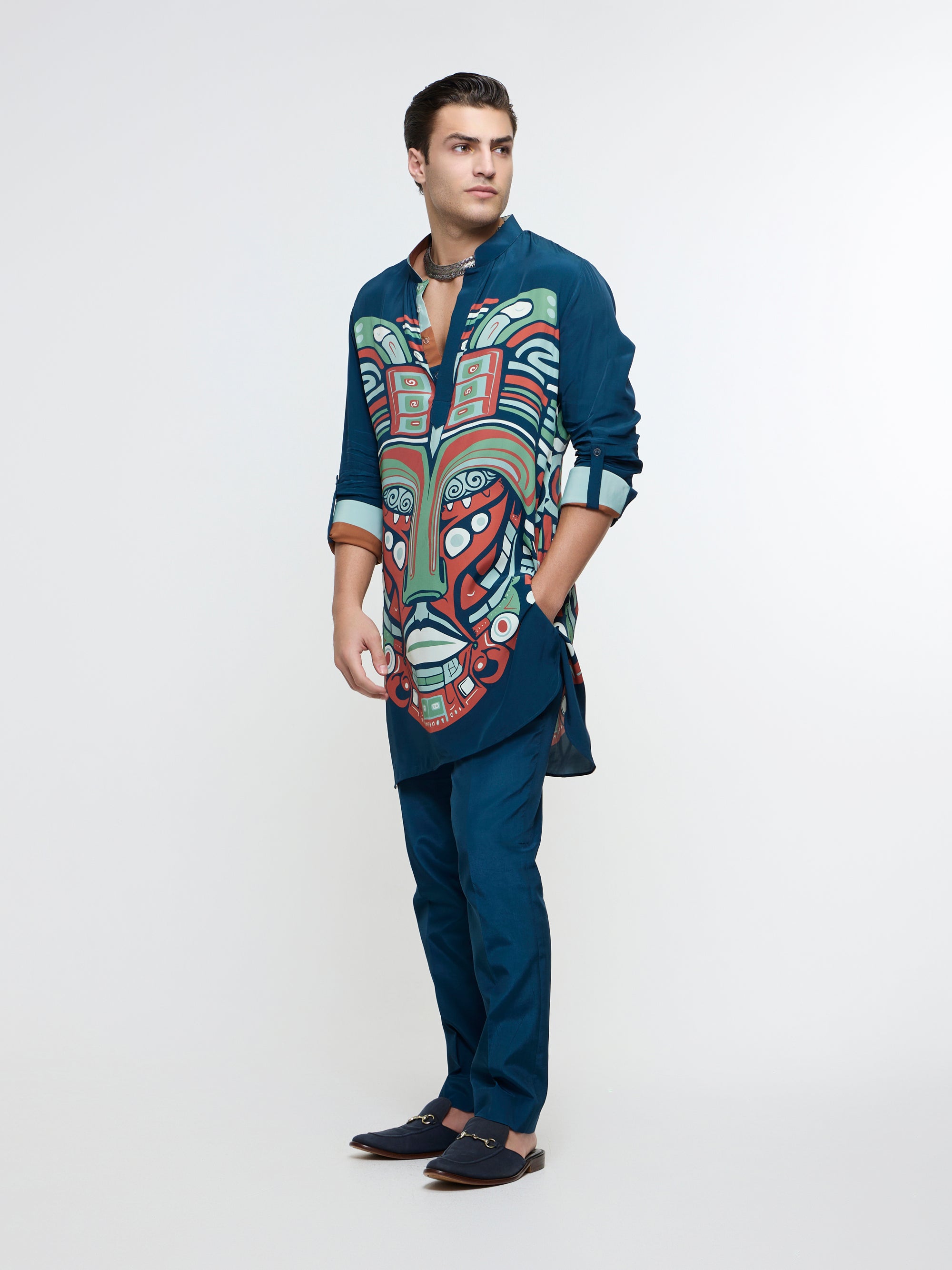 MIDNIGHT BLUE ROLLED UP KURTA