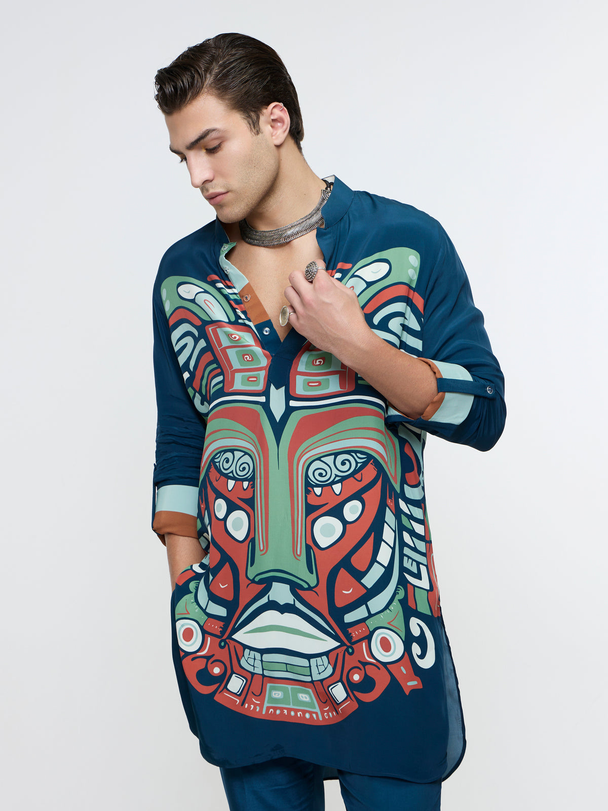 MIDNIGHT BLUE ROLLED UP KURTA