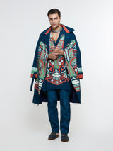 MIDNIHGHT BLUE MASK TRENCH COAT PAIRED WITH KURTA & PANT