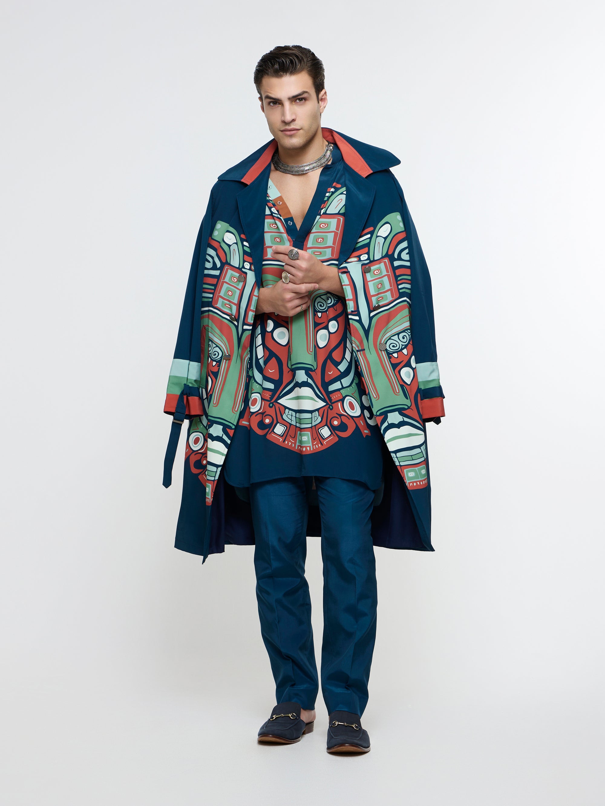 MIDNIGHT BLUE MASK TRENCH COAT