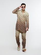 IVORY BROWN OMBRE PRINT HIGHLIGHTED KURTA SET