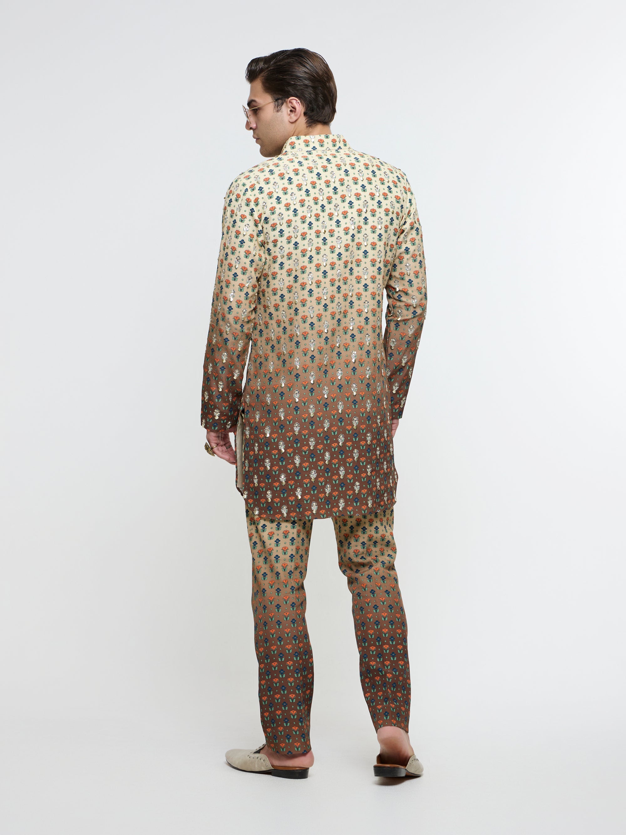 IVORY BROWN OMBRE PRINT HIGHLIGHTED KURTA SET