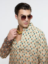 IVORY BROWN OMBRE PRINT HIGHLIGHTED KURTA SET