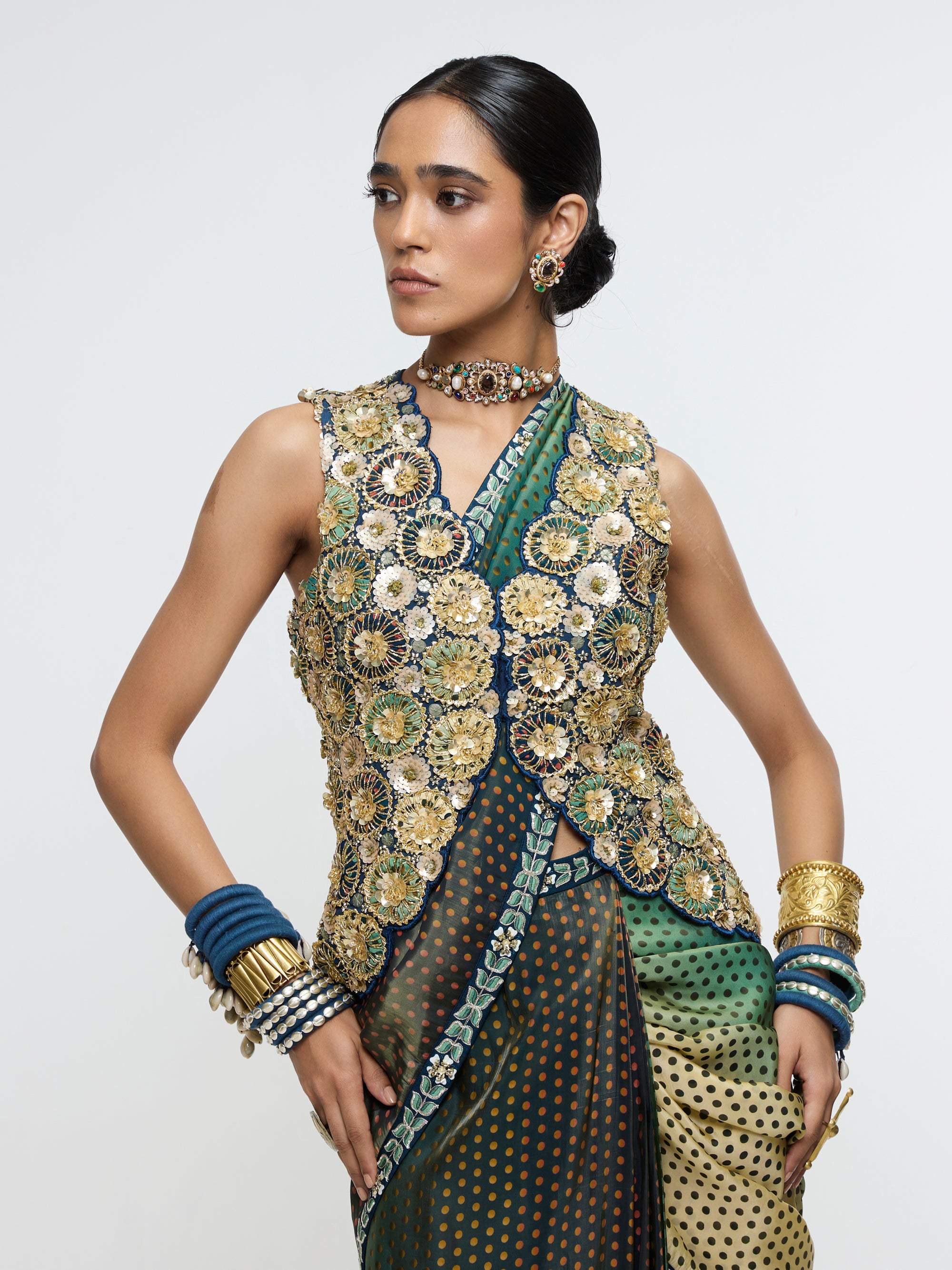 NAYAB WAIST COAT PAIRED WITH DRAPE SAREE