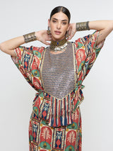 CHARBAGH METALLIC EMBROIDERED YOKE SHORT KAFTAN PAIRED WTH DRAPE SKIRT