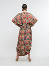 CHARBAGH METALLIC EMBROIDERED YOKE SHORT KAFTAN PAIRED WTH DRAPE SKIRT