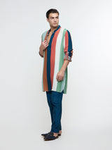 ZAYAN MULTICOLOUR STRIPE ROLLED UP KURTA