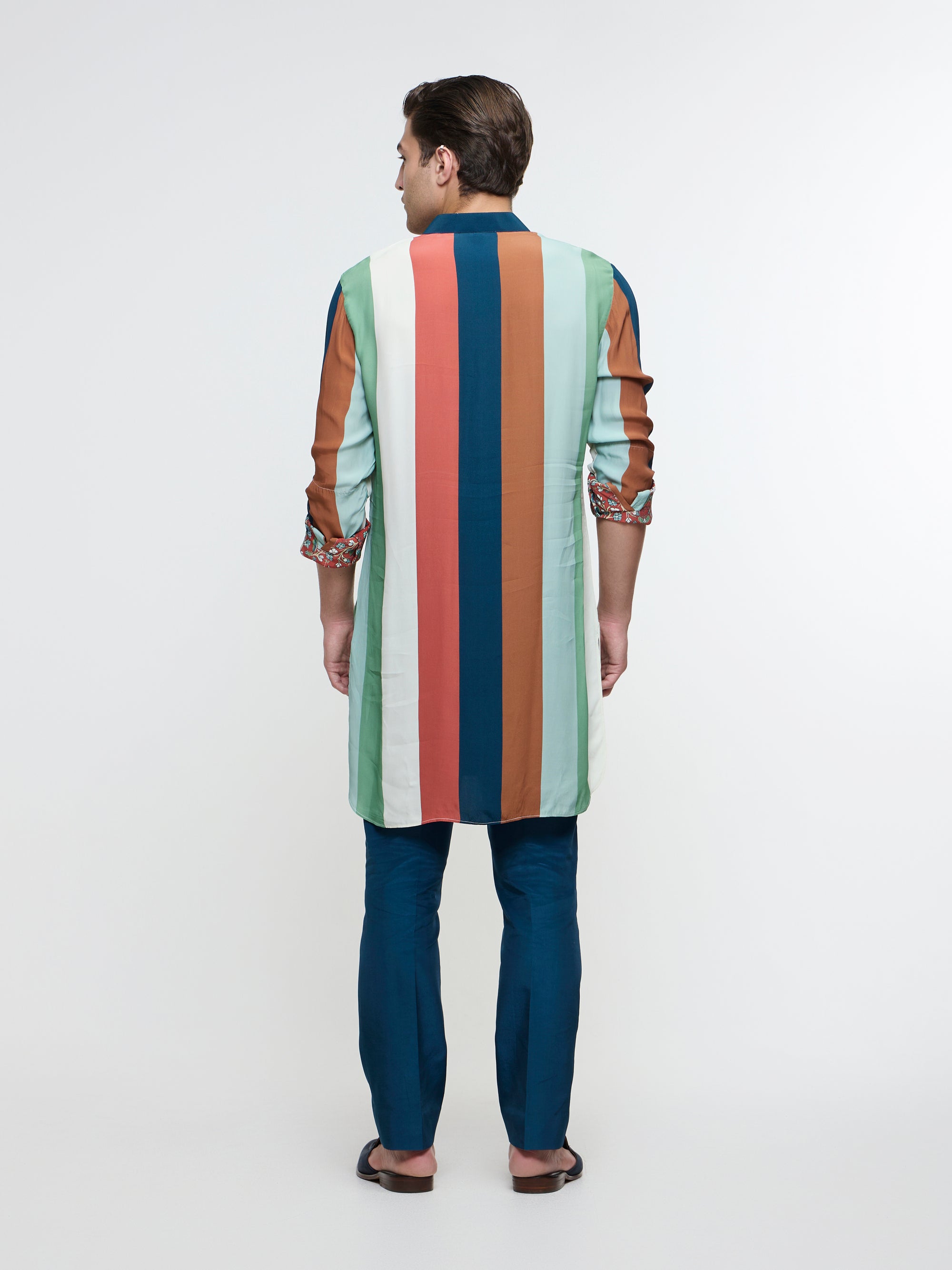 ZAYAN MULTICOLOUR STRIPE ROLLED UP KURTA