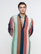 ZAYAN MULTICOLOUR STRIPE ROLLED UP KURTA