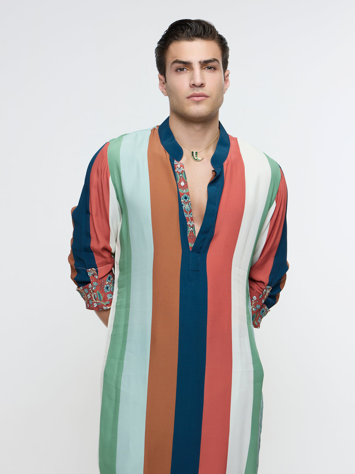 ZAYAN MULTICOLOUR STRIPE ROLLED UP KURTA